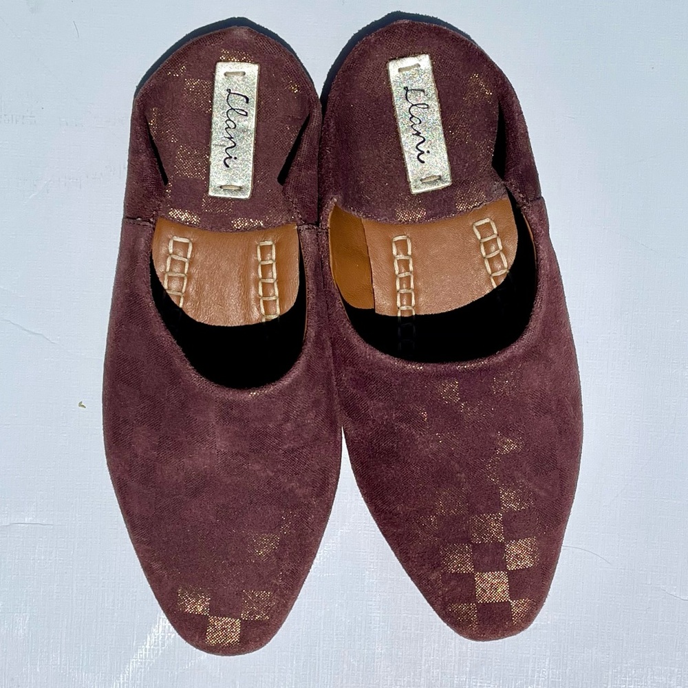 Llani check brown leather mules